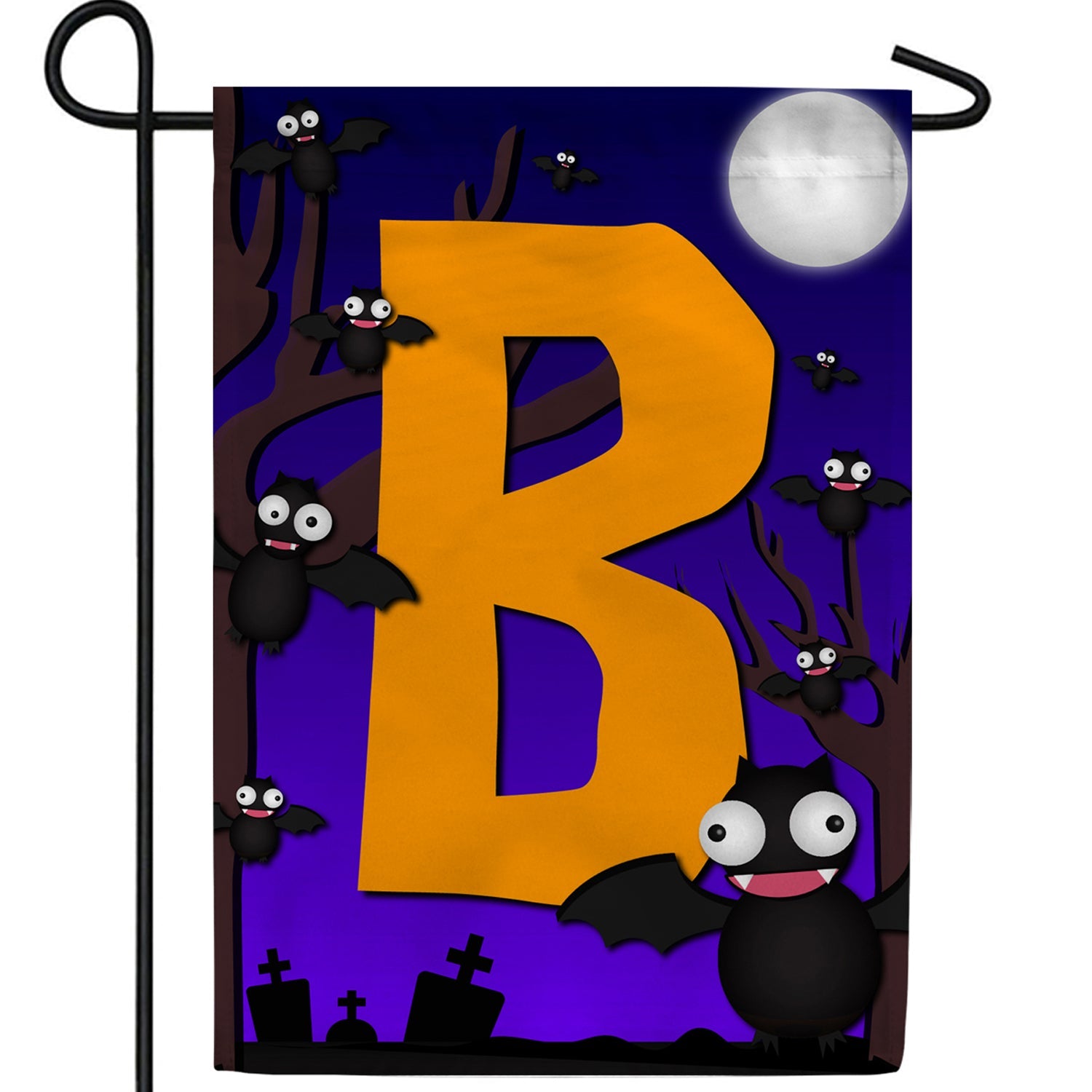 Crazy Bat Party Monogram Double Sided Garden Flag