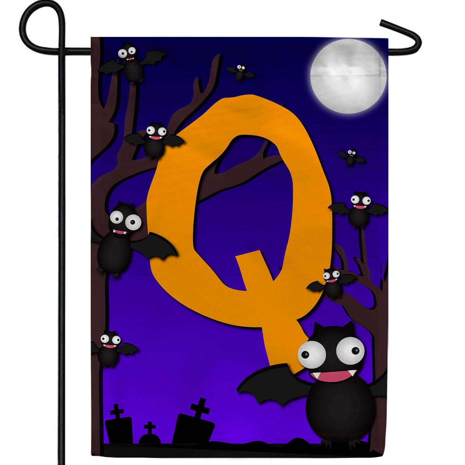 Crazy Bat Party Monogram Double Sided Garden Flag