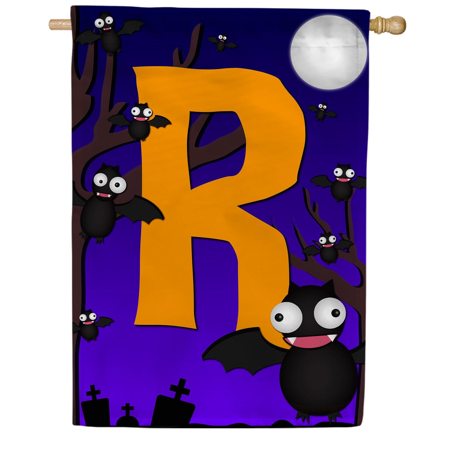 Crazy Bat Party Monogram Double Sided House Flag