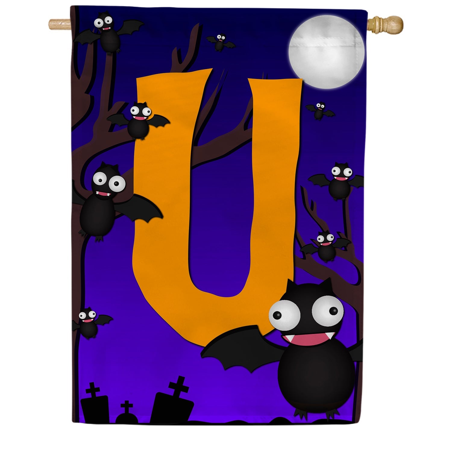 Crazy Bat Party Monogram Double Sided House Flag